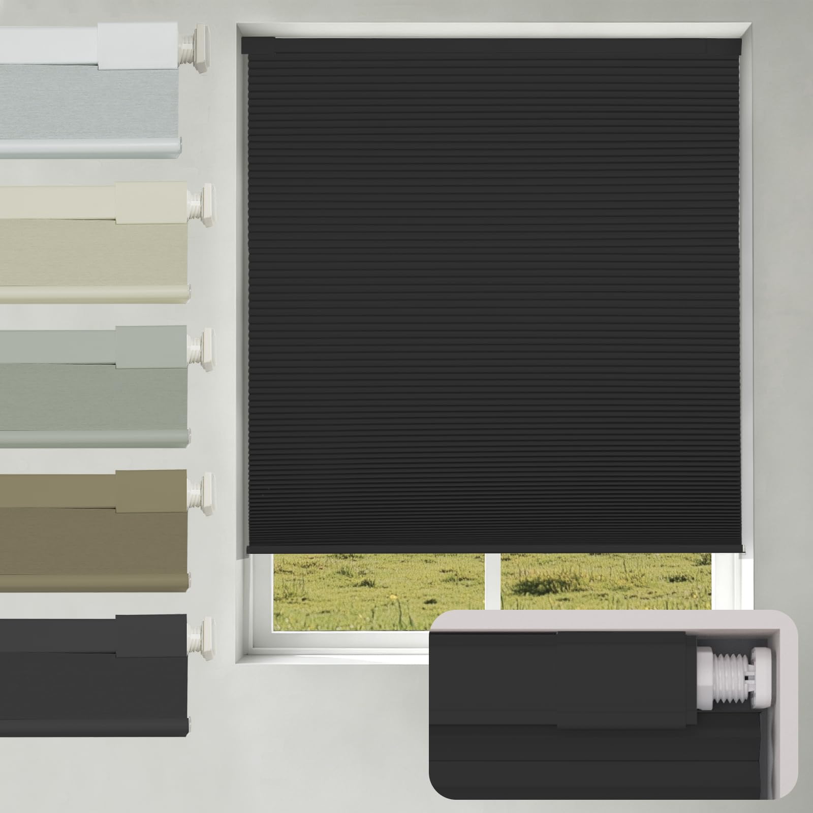 View 1 of *** NOT BLACK*** w47x 48hChangshade No Drill No Tools Blackout Cellular Shades,Cordless Blinds for Indoor Windows,Room Darkening Window Shades Honeycomb Blinds for Bedroom,Office,Home,44" w x 48" h,WHITE