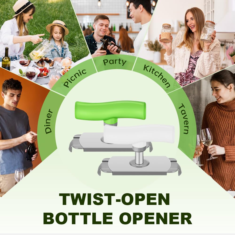 Ouvre Boite de Conserve Réglable Acier Inoxydable Ouvre Bouteille pour Personnes Agées (Vert)