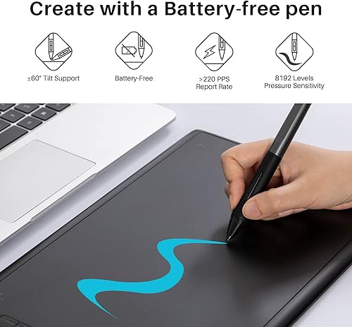 Miniatura 5 de HUION Inspiroy H580X - Tableta de dibujo digital de 8 x 5 pulgadas compatible con Chromebook función de inclinación sin batería lápiz capacitivo