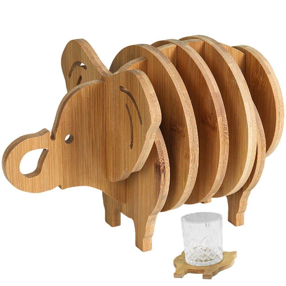 Sous-verres en bois naturel lot de 8 avec support pour table