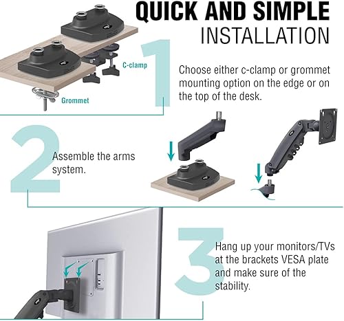 Miniatura 8 de ELG Soporte de escritorio giratorio de movimiento completo para dos pantallas de 17 a 35 pulgadas (carga de 4.4 libras a 19.8 libras para cada