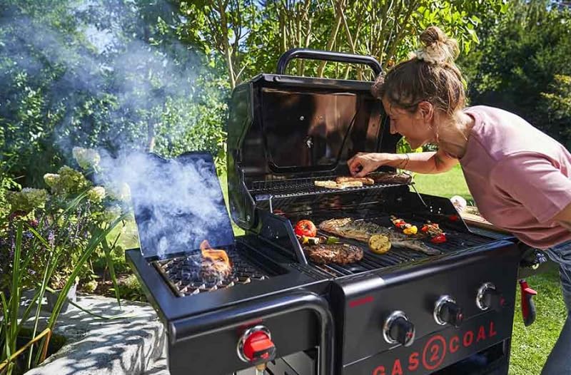 Char-Broil Gas2Coal Special Edition 3 Barbecue hybride 3 + 1 brûleur, bac à charbon de bois breveté, brûleur Sear 900 °C et plaque de cuisson supplémentaire