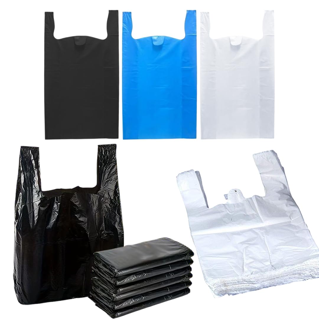 NCS35200 Jumbo White Bags Vest Carrier Bags with Handles Multi-Purpose Heavy Duty Plastic Bags Use for Shopping, Market-Stalls, Takeaway, Groceries or use in Kitchen