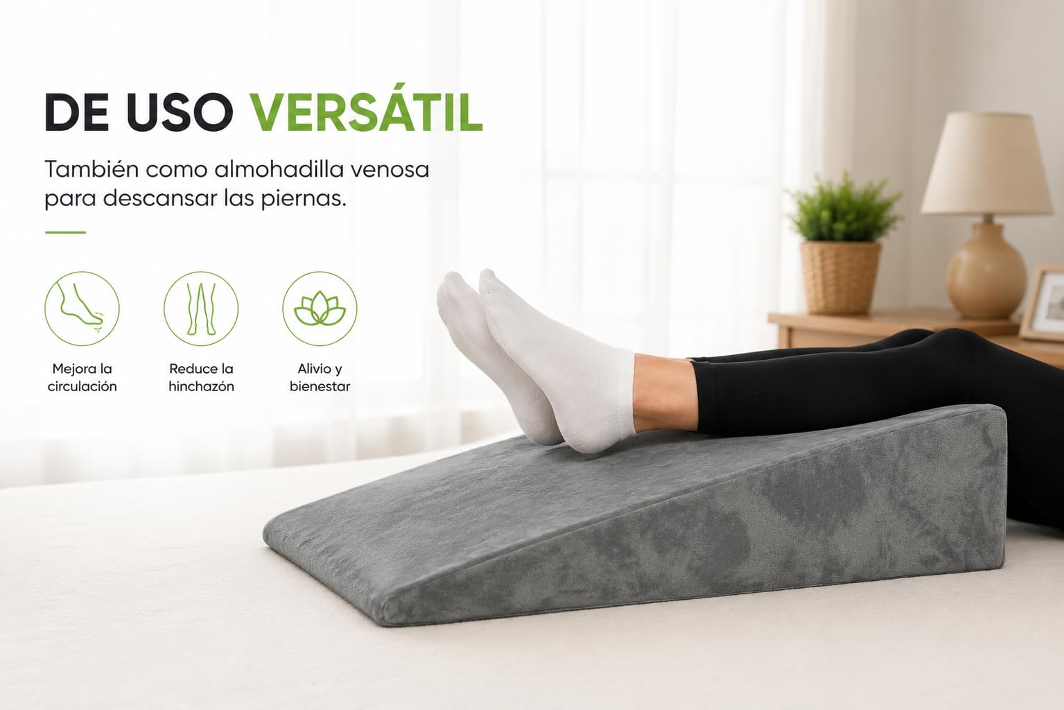 MATTREX | Cojín Cuña Gris 80x68x16 cm Soporte Lumbar y Cervical 2 Zonas – Cojín Cuña Elevador Piernas y Respaldo de Cama – Cuña Ergonómica Leer, Trabajar, Ver TV y Descansar