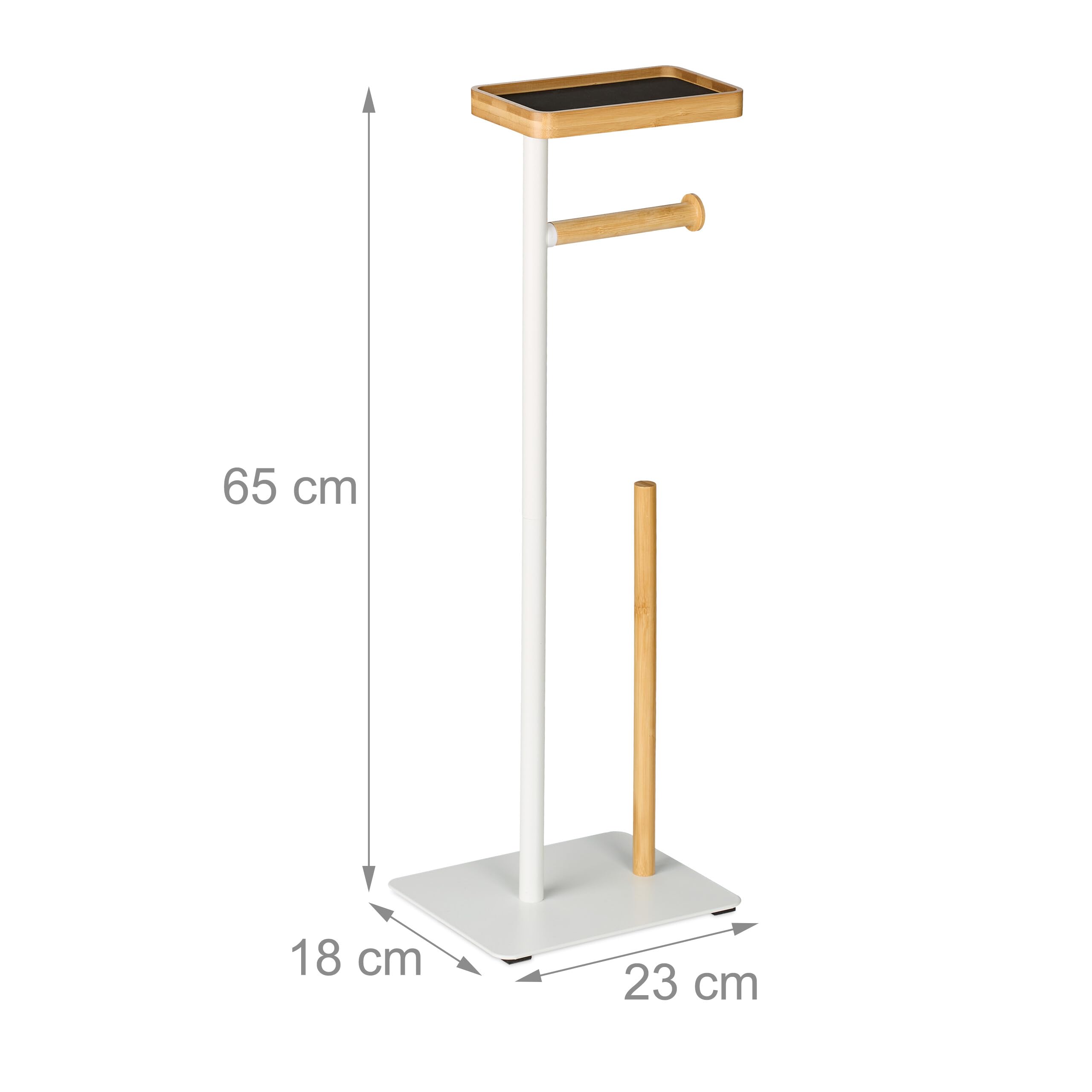 Relaxdays Support pour Votre Papier Toilette, Non Fixe, Fer et Bambou, Place pour Le téléphone, Blanc et Nature