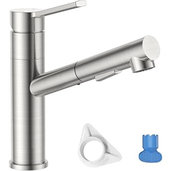 DAYONE Kitchen Tap SUS304 Stainless Steel Kitchen Tap Extendible High Pressure Kitchen Tap 120  Rotation Mixer Tap Kitchen with Shower Two Water Jet Types Single Lever Sink Tap Brushed
