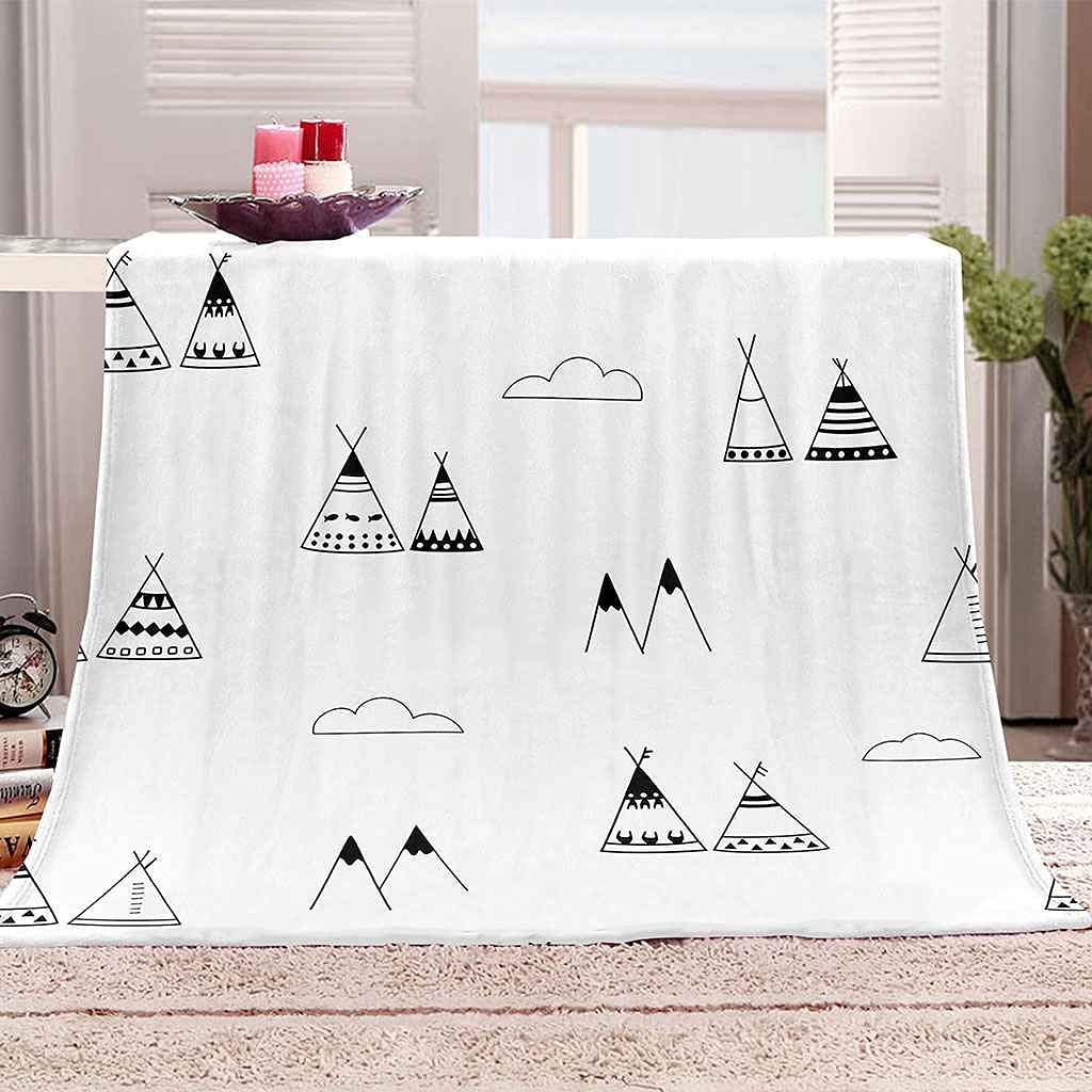 Couverture flanelle nuages de croquis noirs couverture sofa 3D microfibre