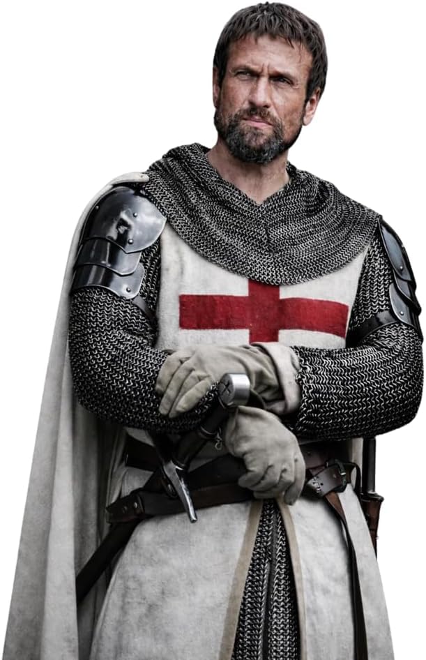SteelEraLtd Medieval Templar Knight Crusader Armor Set Silver Aluminium Chainmail Medieval Knight Style Adult Unisex One Size LARP Costume