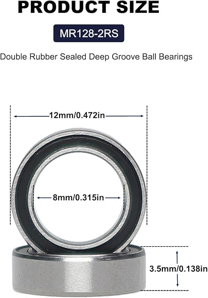 20 PCS MR128-2RS Deep Groove Ball Bearings 8mm Inner Dia 12mm OD 3.5mm Bore Double Rubber Sealed Chrome Steel for RC Cars/Planes/Drone/Robotics and Small Electric Motors(MR128 RS) - 2