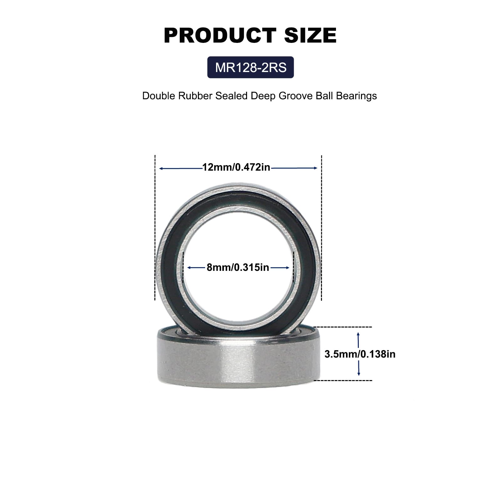 20 PCS MR128-2RS Deep Groove Ball Bearings 8mm Inner Dia 12mm OD 3.5mm Bore Double Rubber Sealed Chrome Steel for RC Cars/Planes/Drone/Robotics and Small Electric Motors(MR128 RS) - 2