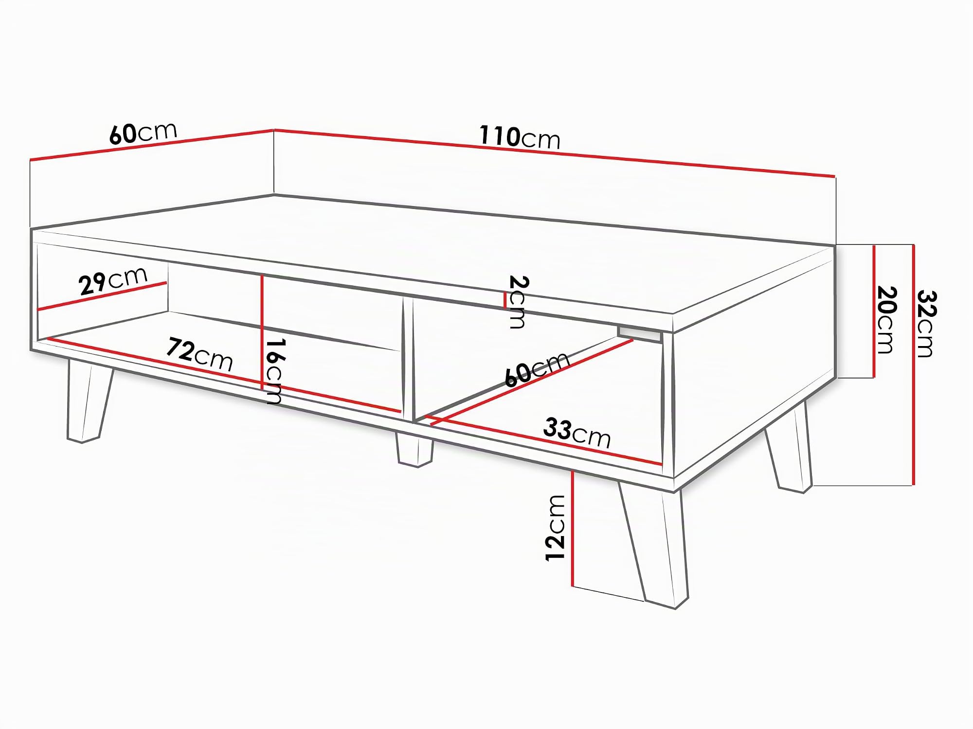 Mirjan24 Couchtisch Kaspro mit Ablagefach, Stylischer Kaffeetisch, Sofatisch, Wohnzimmertisch, Teetisch (Eiche Wotan/Schwarz)