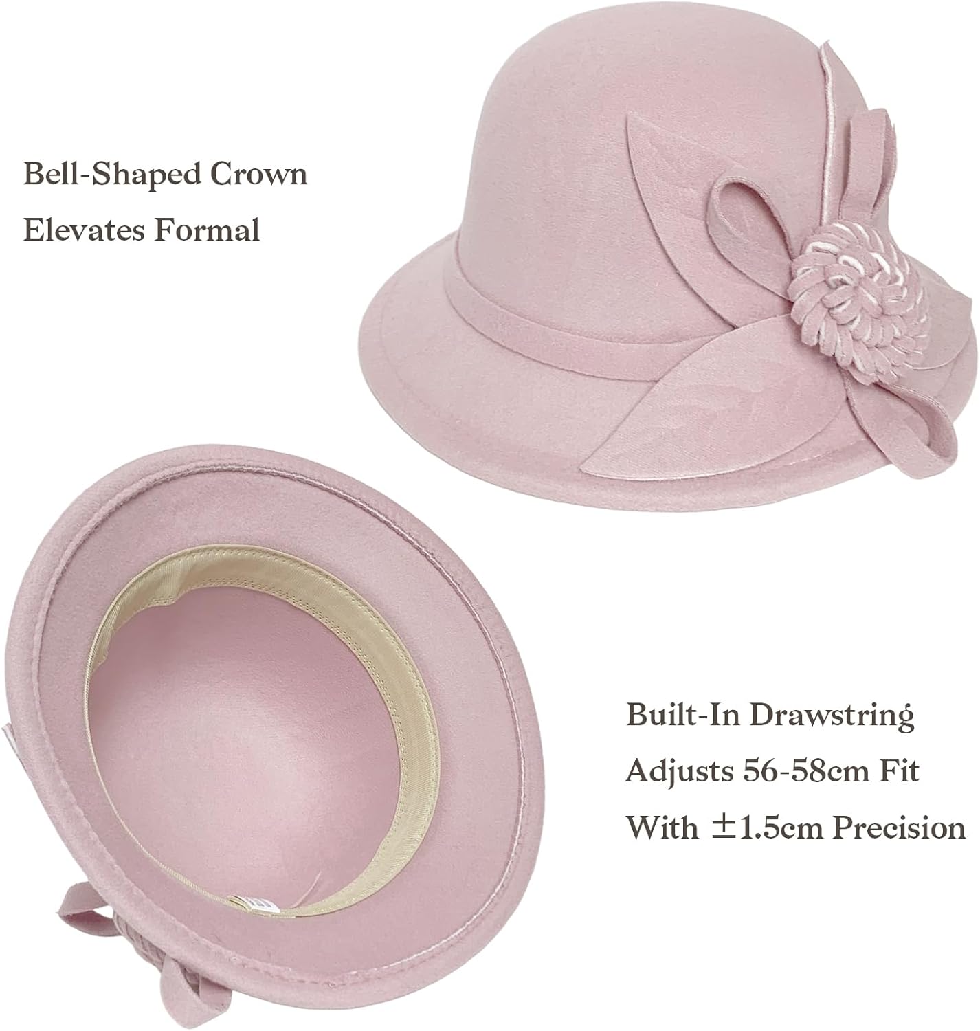 Woolen Cloche Hat for Women, 1920s Vintage Flower Bucket Hat Winter Warm Church Bowler Cap, 56-58cm - Image 4