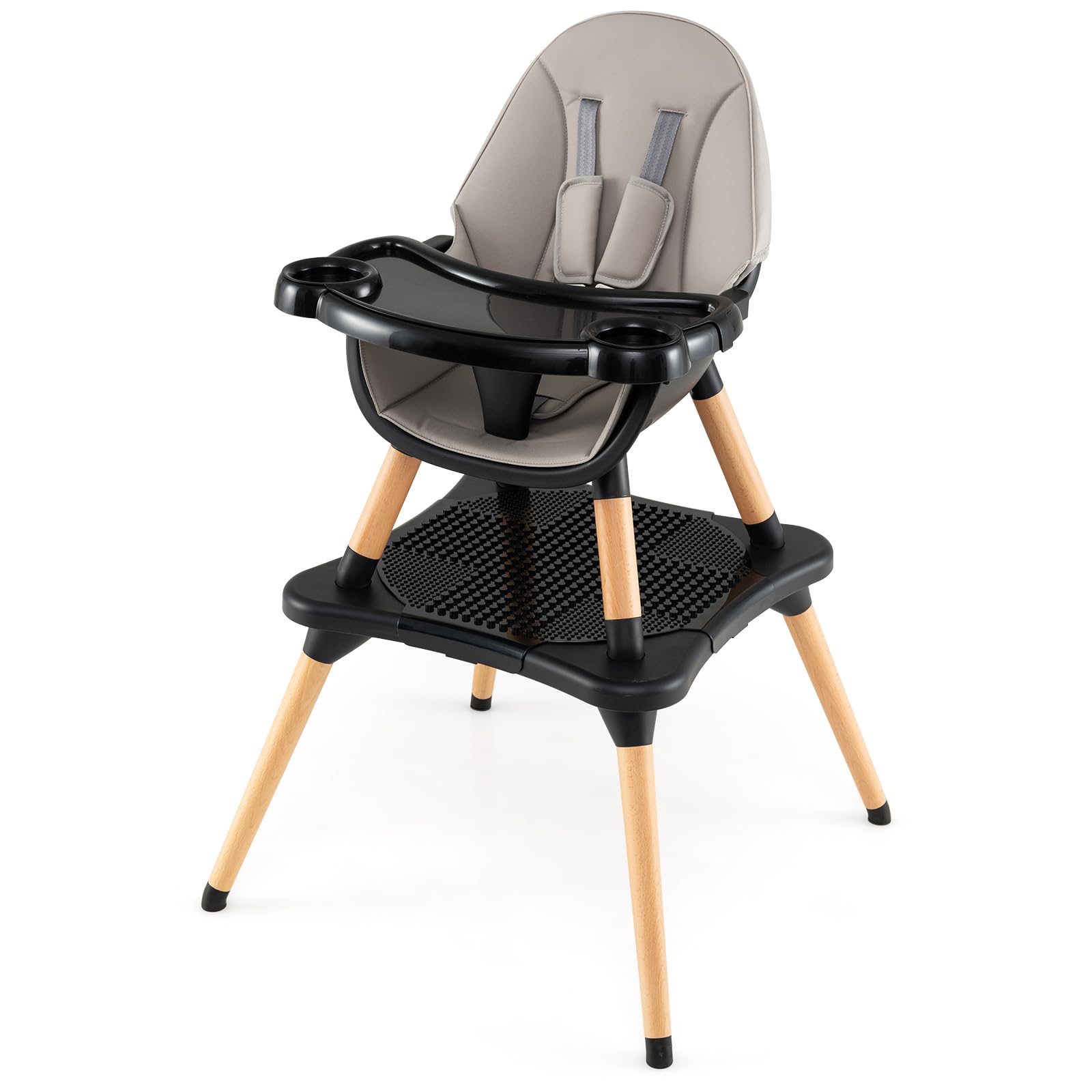 RELAX4LIFE 4 in 1 Seggiolone Pappa, Seggiolone Evolutivo con Vassoio Rimovibile e Cintura di Sicurezza, Altezza Regolabile in 4 Posizioni, per Bambini e Neonati 6-36 Mesi (Standard, Grigio Scuro)