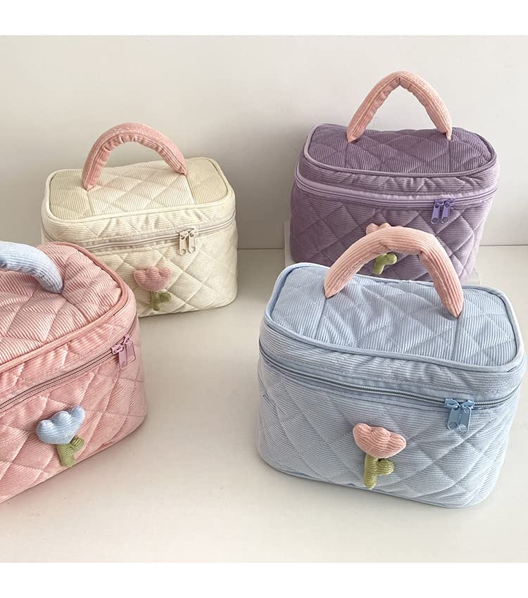 Miniatura 6 de Bolsa de maquillaje floral kawaii, bolsa para cosméticos y cosméticos, bolsa de viaje estética, organizadora de bolsa de aseo acolchada de hadas