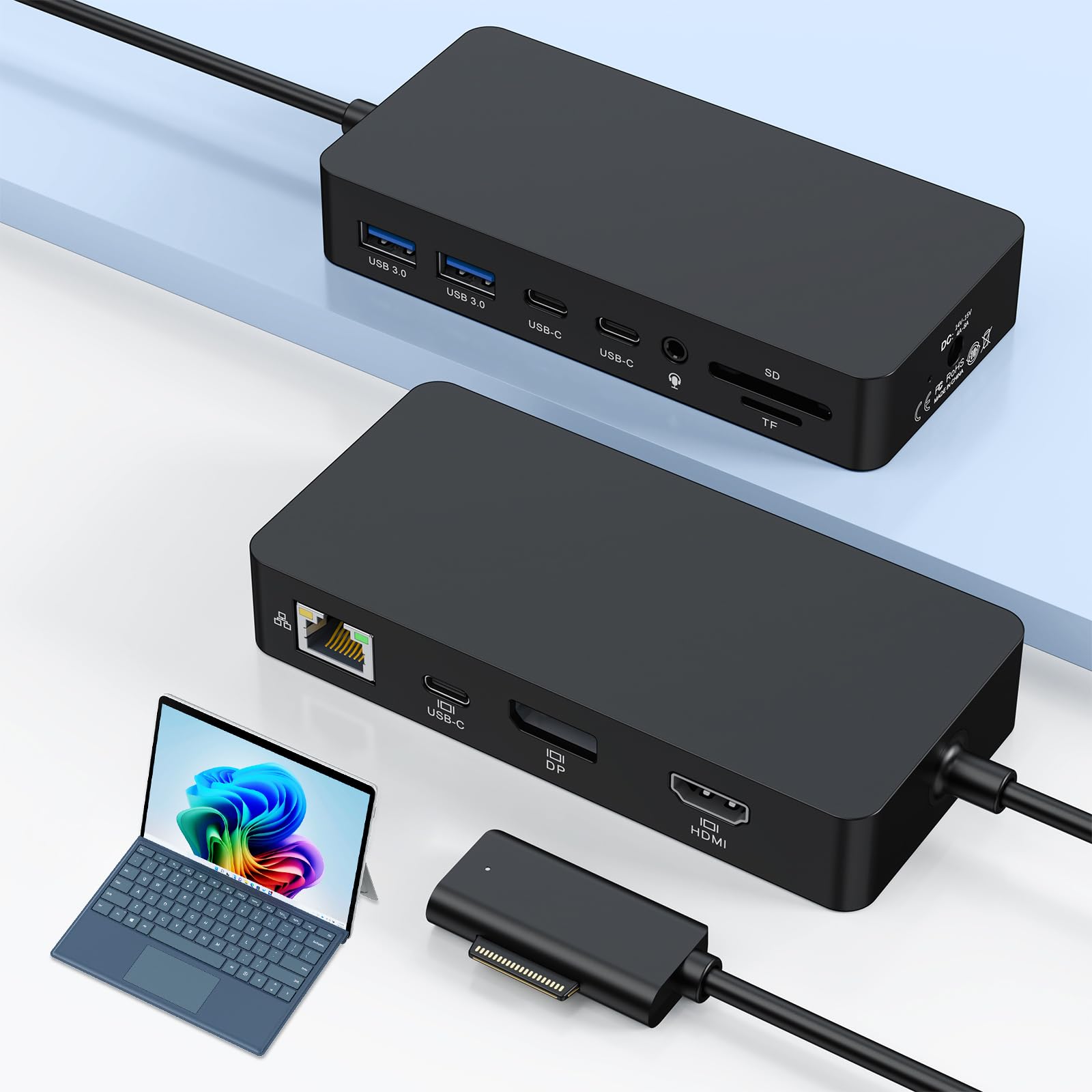Surface Dock 2, Concentrador Surface 12-en-1,4K HDMI+DP+RJ45, Incluye Adaptador de Corriente 120W,Compatible Surface Pro 11/10/9/8/X/7+/7, Laptop 7/6/5/4/3, Laptop Studio 2/1, Go 4/3/2/1