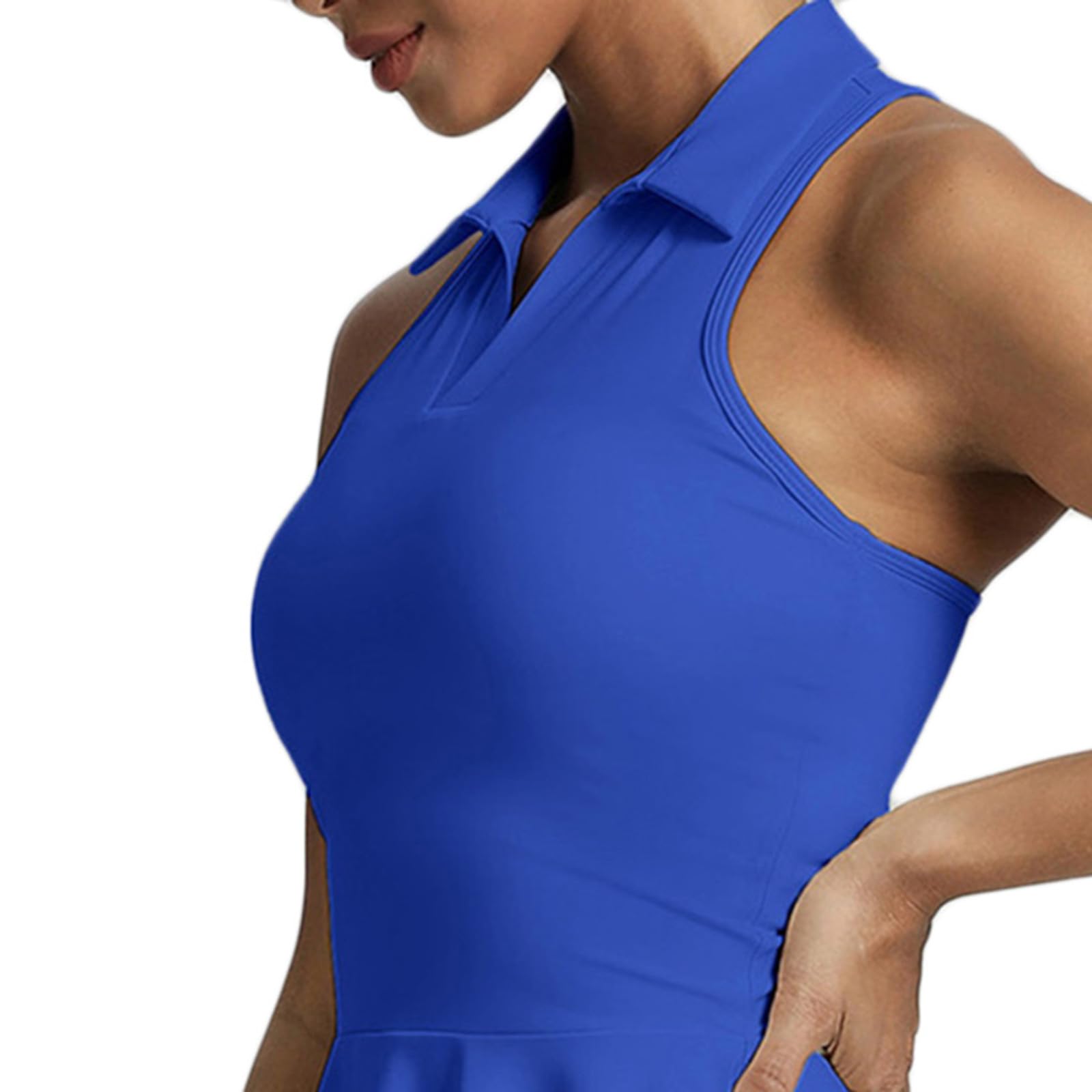 Tenniskleid für Damen, mit Shorts, ärmellos, Neckholder, Golfkleider, athletische Sportbekleidung, gerüschter Rock, Activewear, Sommer-Workout-Outfits für Fitnessstudio, Laufen, Badminton-Training