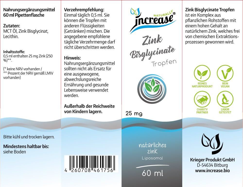 Nimm 3, zahl 2 Aktion Liposomale Zink Bisglycinat Tropfen hochdosiert - 25mg Zink Bisglycinat pro Tag (9.000mg in 3 Flaschen) - MCT Öl C8 & C10