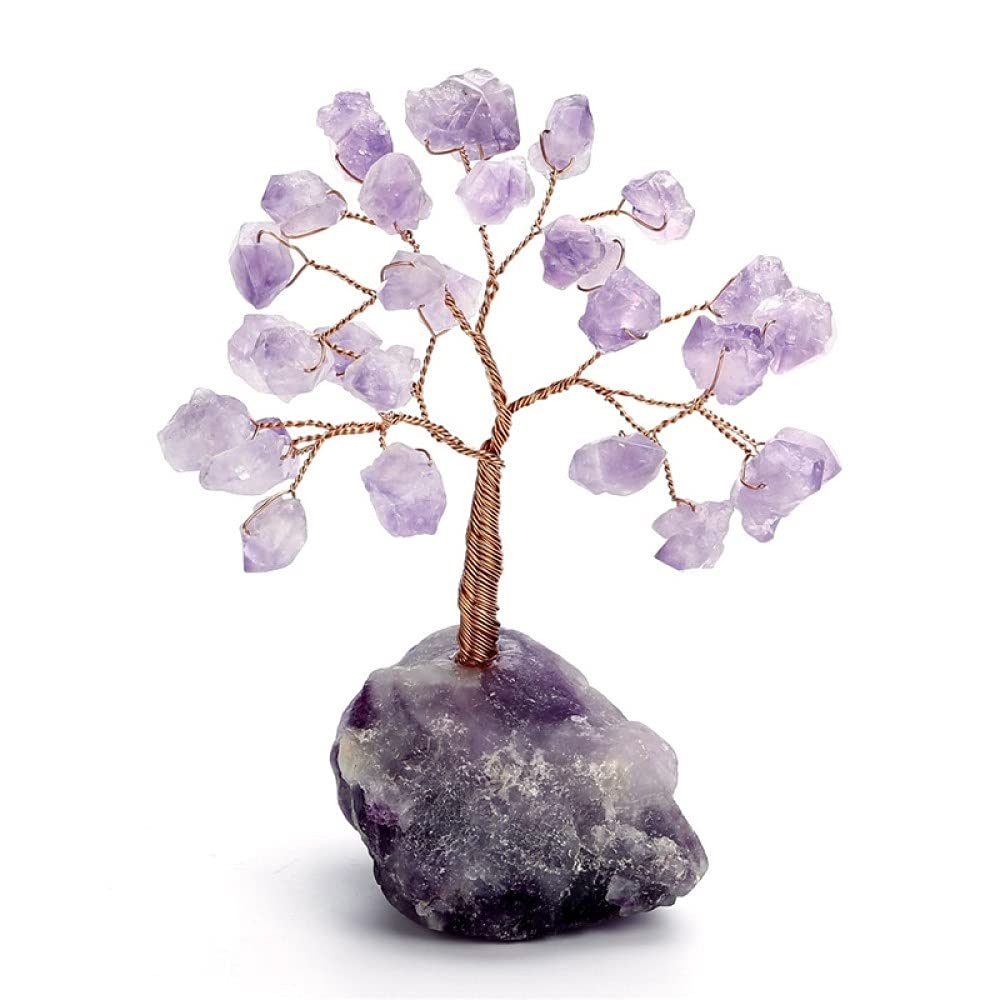 Arbre de cristal violet améthyste, statue décoration maison et bureau en pierre