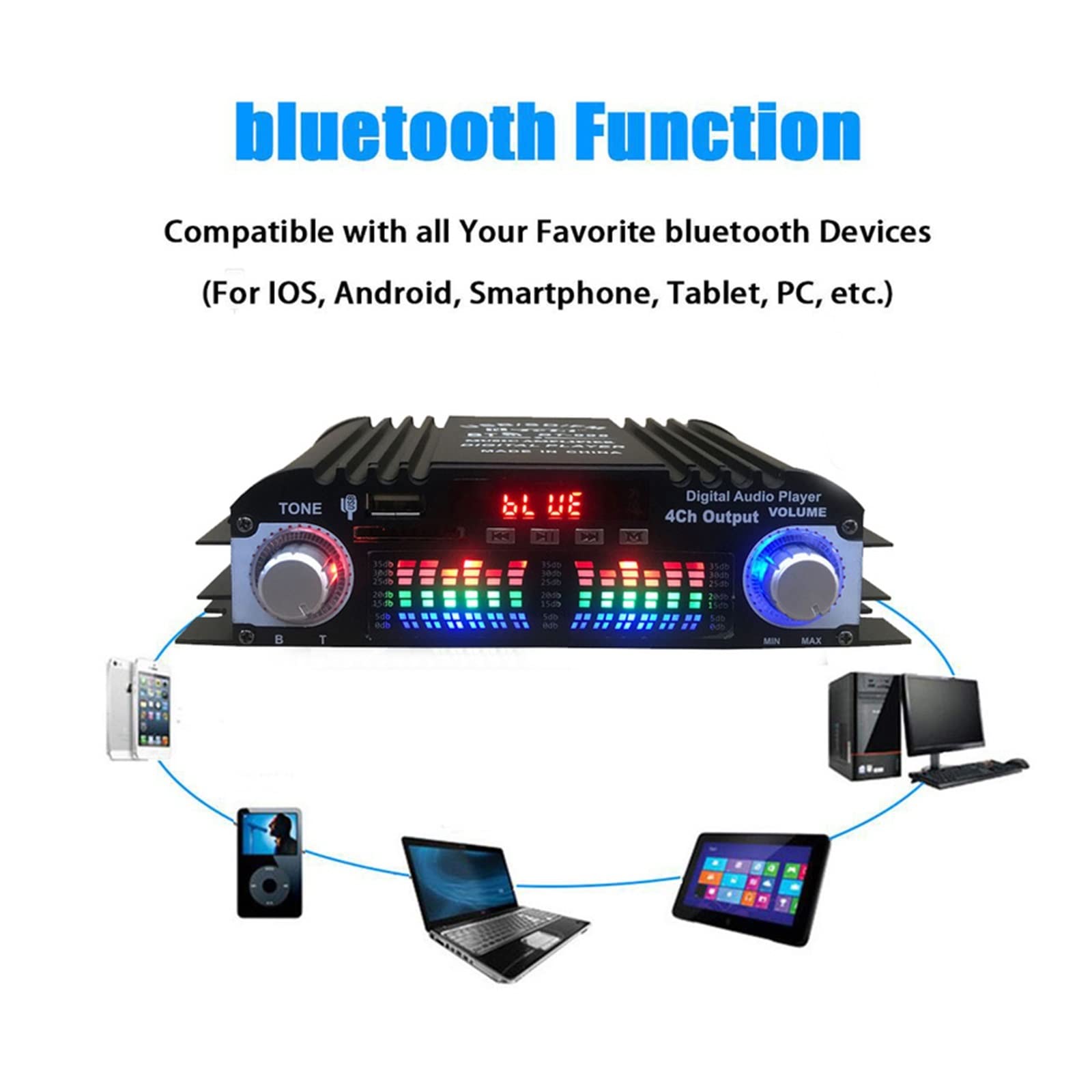 Domowy wzmacniacz samochodowy 4-kanałowe głośniki samochodowe Booster Powered Subwoofer Amplificador Support FM U Disk,Szeroka kompatybilność