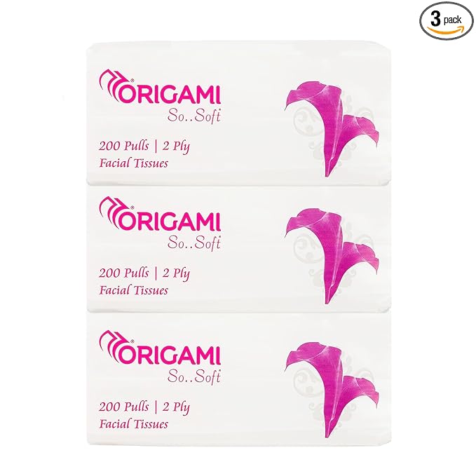 Origami 2 Ply Facial Tissue Soft Pack | Car Tissue – Pack of 3 (200 Pulls Per Box, 600 Sheets) at Rs. 149