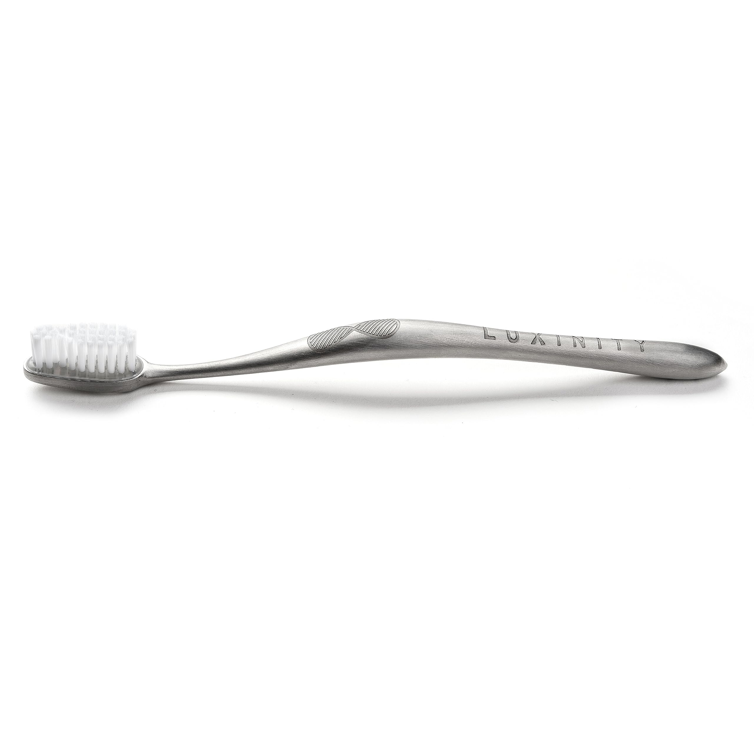 Spazzolino da denti manuale in acciaio inox con testa intercambiabile – Starter set con 1 testina di setola media "opaca", con incisione antiscivolo