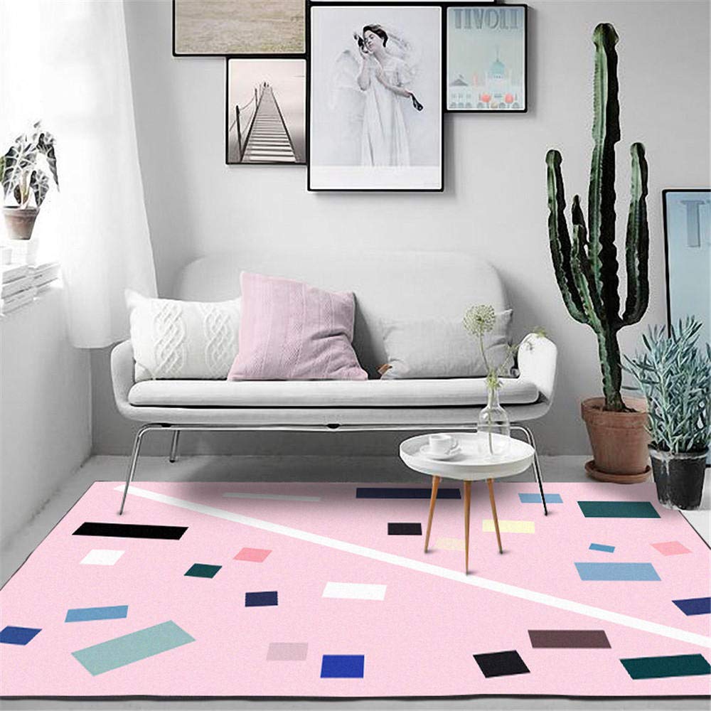 Tapis de chambre lavable rose doux antidérapant et facile à nettoyer