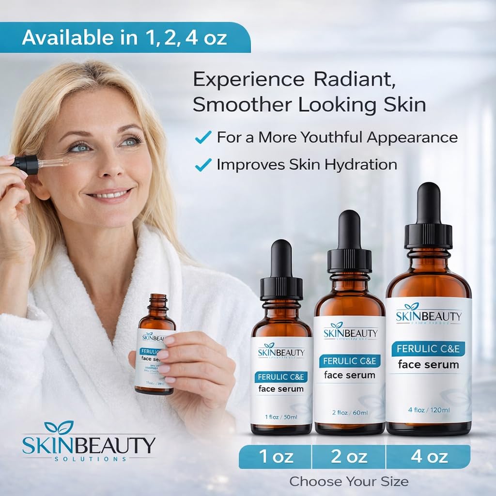 Soluciones de belleza para la piel, ácido ferulico CE con vitamina C + E, suero para la piel (30 ml), arrugas, antienvejecimiento, piel dañada por el sol y más (combinación de ferulina C + E, tratamiento antioxidante