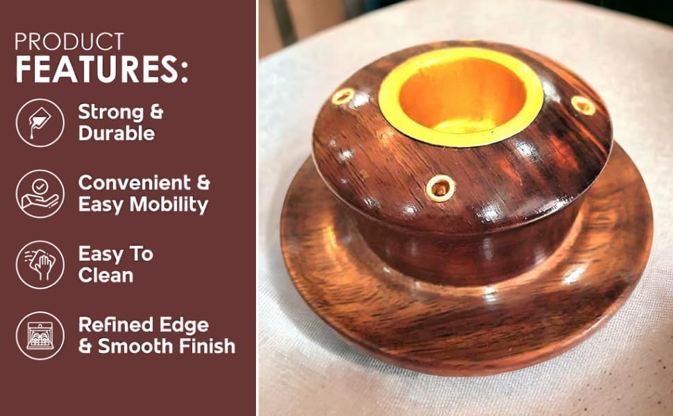 Image of Wooden Bowl Shape Dhoop Batti Stand /Incense Stick Holder /Aggarbatti Stand Bowl (Brown) Pack of 1