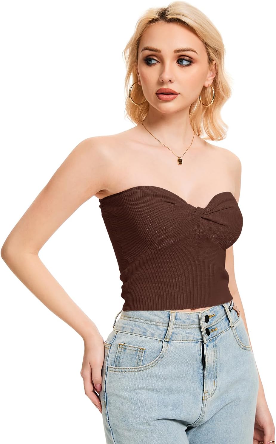 Womens Tube Tops Twist Knot Summer Strapless Y2K Crop Top Ribbed Knit Vacation Outfits - Image 3