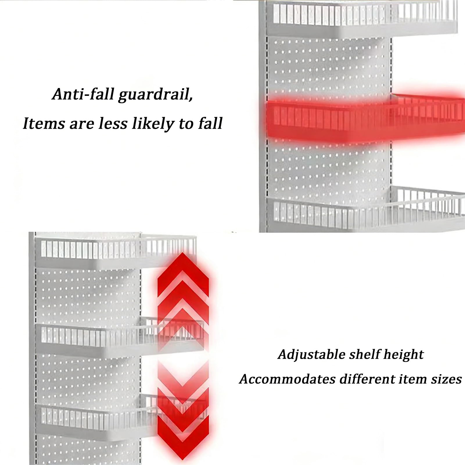 Scaffale da parete in metallo a 4 ripiani, kit di ganci per pannello forato resistente, per officina, ufficio, artigianato, garage