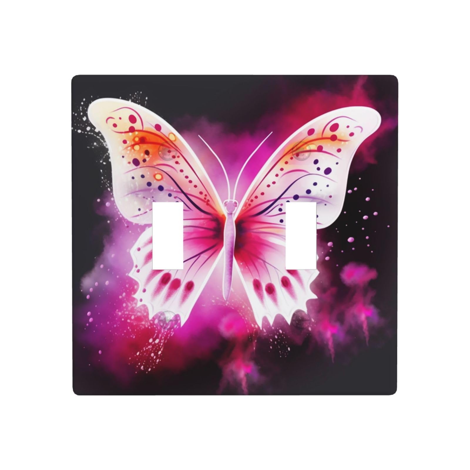 2 Gang Double Toggle Wall Plates, Unbreakable Decorative Duplex Light Switch Plate Covers Pink Butterfly Electrical Switchplate Cover Faceplate For Bathroom Kitchen Decor