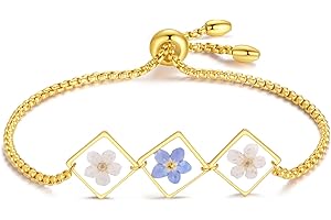 Forget-Me-Not and Daffodil Pressed Flower Adjustable Bracelet