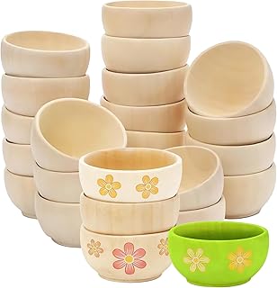 24 Pcs Unfinished Wooden Bowls, 2.4x1.2 in, Mini DIY Crafts Bowl Set, Natural Wood Pinch Bowls for Young Crafters' Painting, Pretend Play, Home Decor, and Party Favors