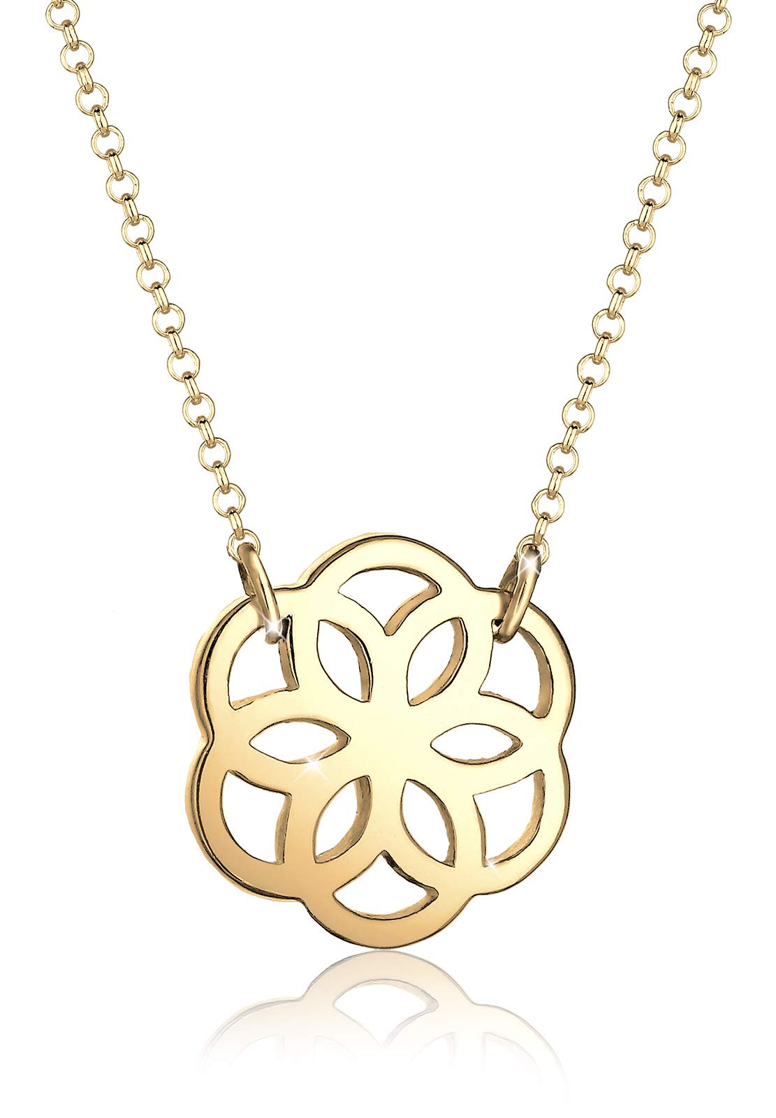Elli Women Genuine Jewellery Necklaces Chain Neckwear Ornament Flower 925 Sterling Silver Gold Plated Length 45 cm