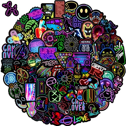 Neon Autocollants Graffiti vinyle stickers au néon Lot Autocollant neonlight déco pour ados enfants filles adultes ordinateur portable, Valises, Moto, Skateboard, Voiture, Snowboard[100pcs]