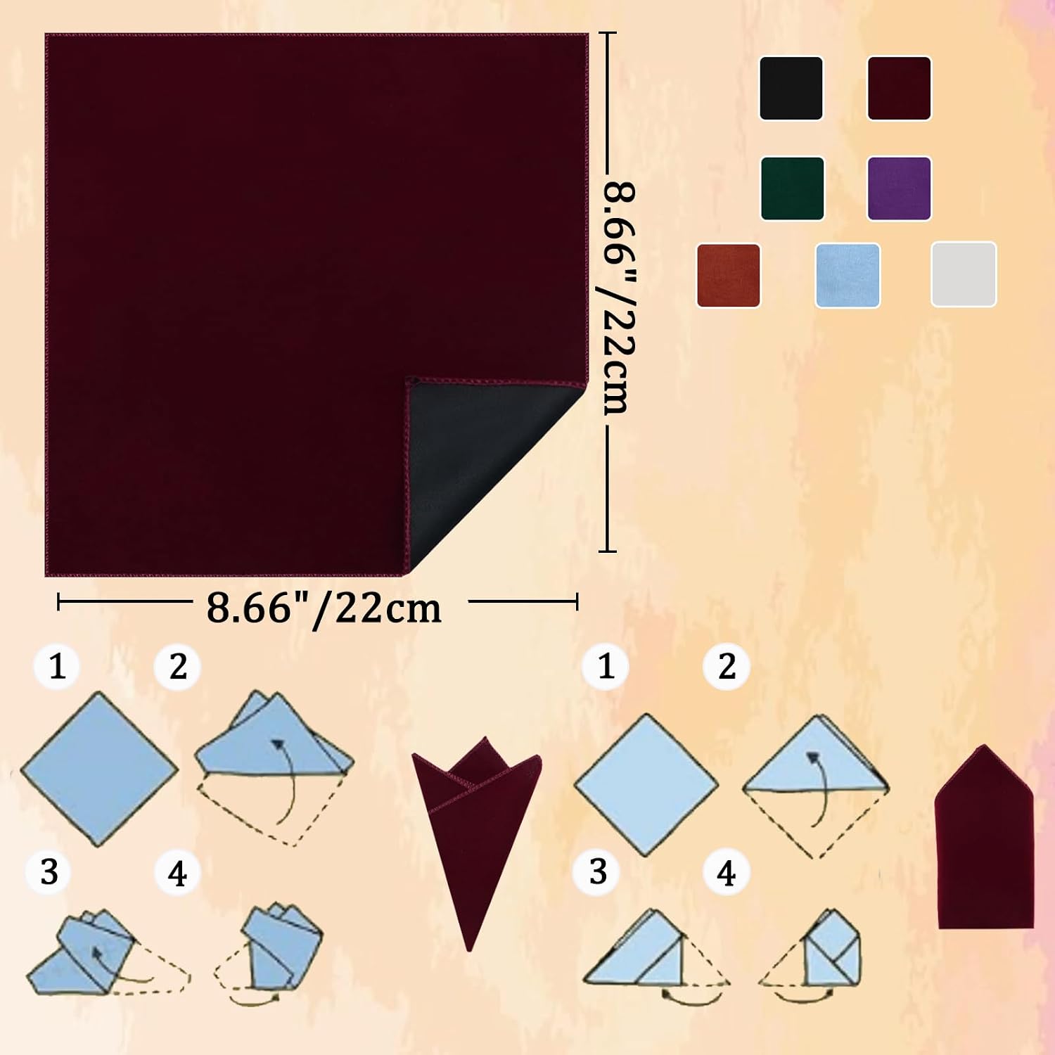 LJBFNN Velvet Pocket Squares for Men Solid Color Self Fold Mens Handkerchiefs Suit Accessories for Business Tuxedo Formal