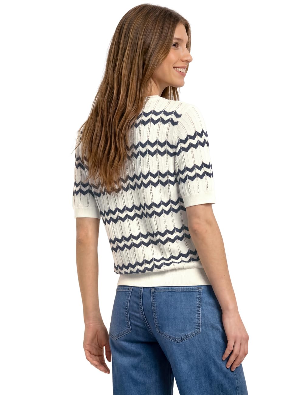 Street One Damen Kurzarm-Pullover mit Zick-Zack-Muster