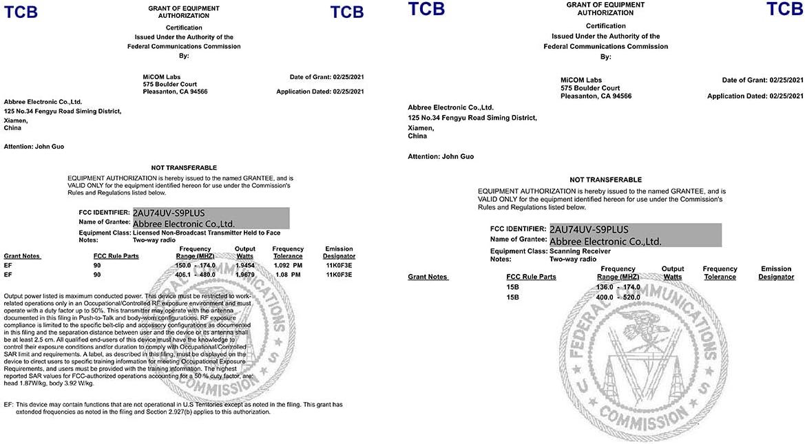 Airiton UV-S9 Plus radio connected to a USB charging cable