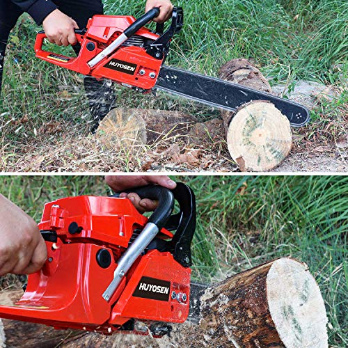 HUYOSEN Gas Power Chain Saws Red Black Corded 54.6CC 2 Cycle Gas Powered Chainsaw Guide bar Size 18 inchs 0.325inchs 72DL Chain Guide Bar