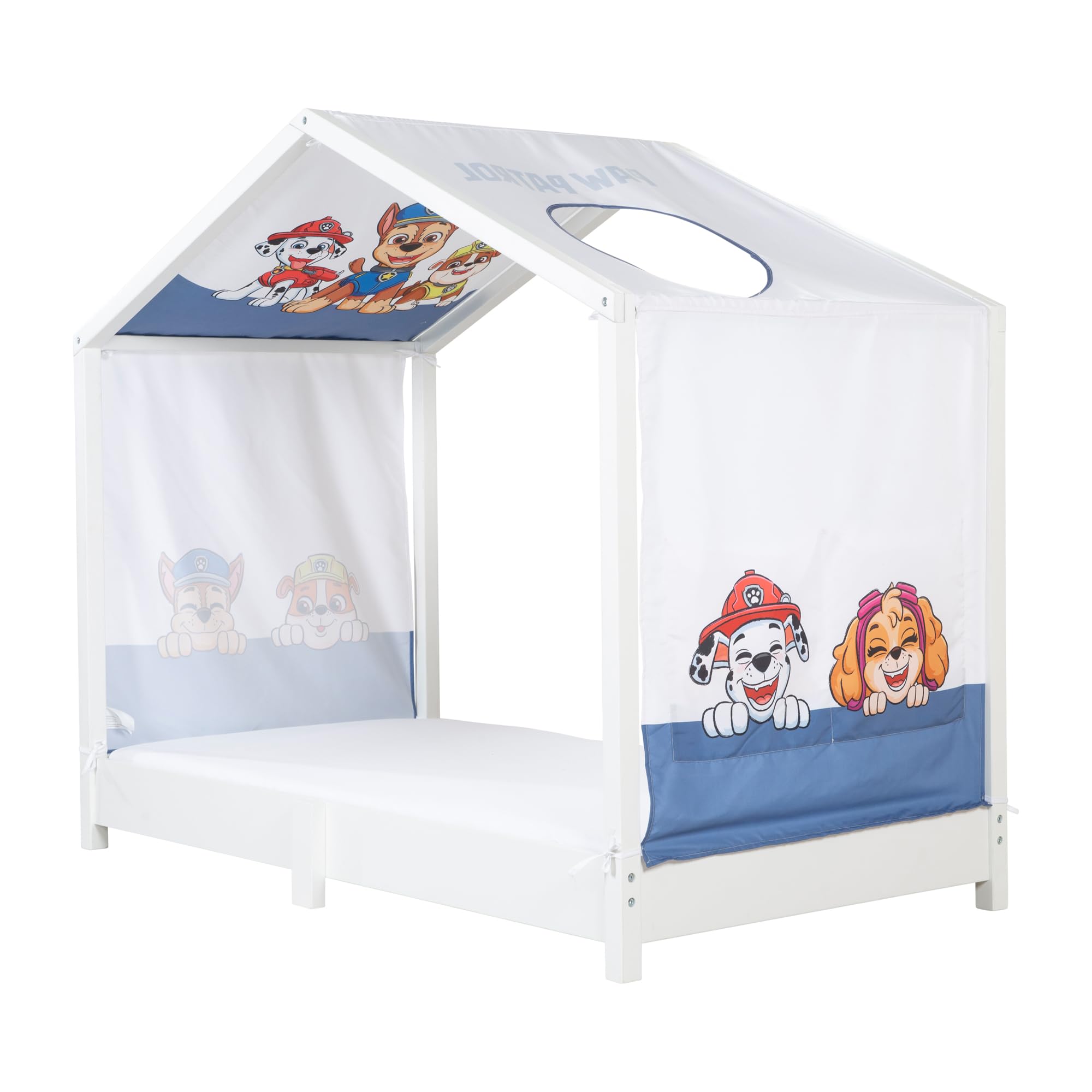 roba Bezug für Montessori Hausbetten 70 x 140 cm im Paw Patrol Design - Passendes Zubehör zum Umbau in Himmelbett - Inkl. 3 Aufbewahrungstaschen & Dachfenster