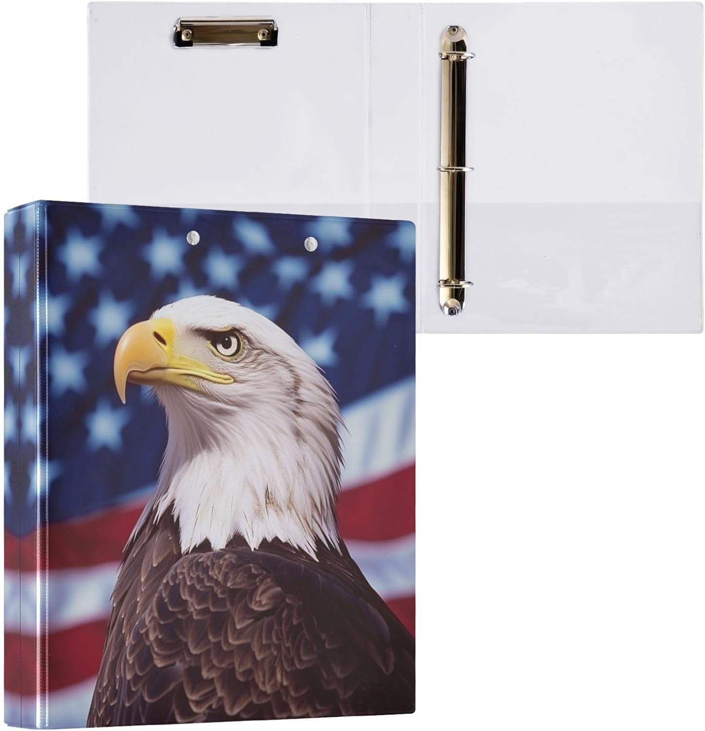 3 Ring Binder 1.5 Inch American Flag Eagle Binder with Clipboard PVC Pockets Fits 8.5 x 11 Inch Paper Holds 200 Sheets for School and Office Supplies