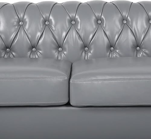 Miniatura 37 de RARZOE Moderno juego de sofá de 2 piezas para sala de estar, contemporáneo con botones copetudos, de piel sintética, sofá de tres plazas y sofá de