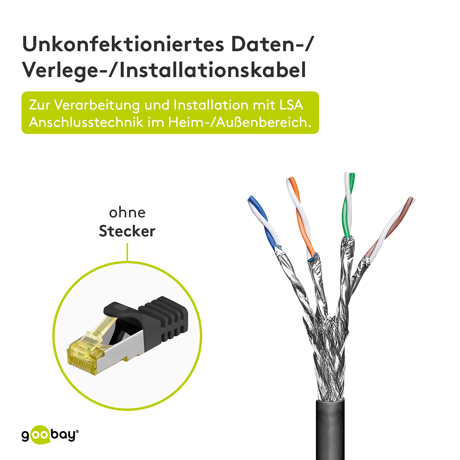 goobay Outdoor Netzwerkkabel CAT 6, 100m, S/FTP PiMF geschirmt, wetterfest & UV-beständig, als Verlegekabel für Außenbereich, auf Spule - 57197