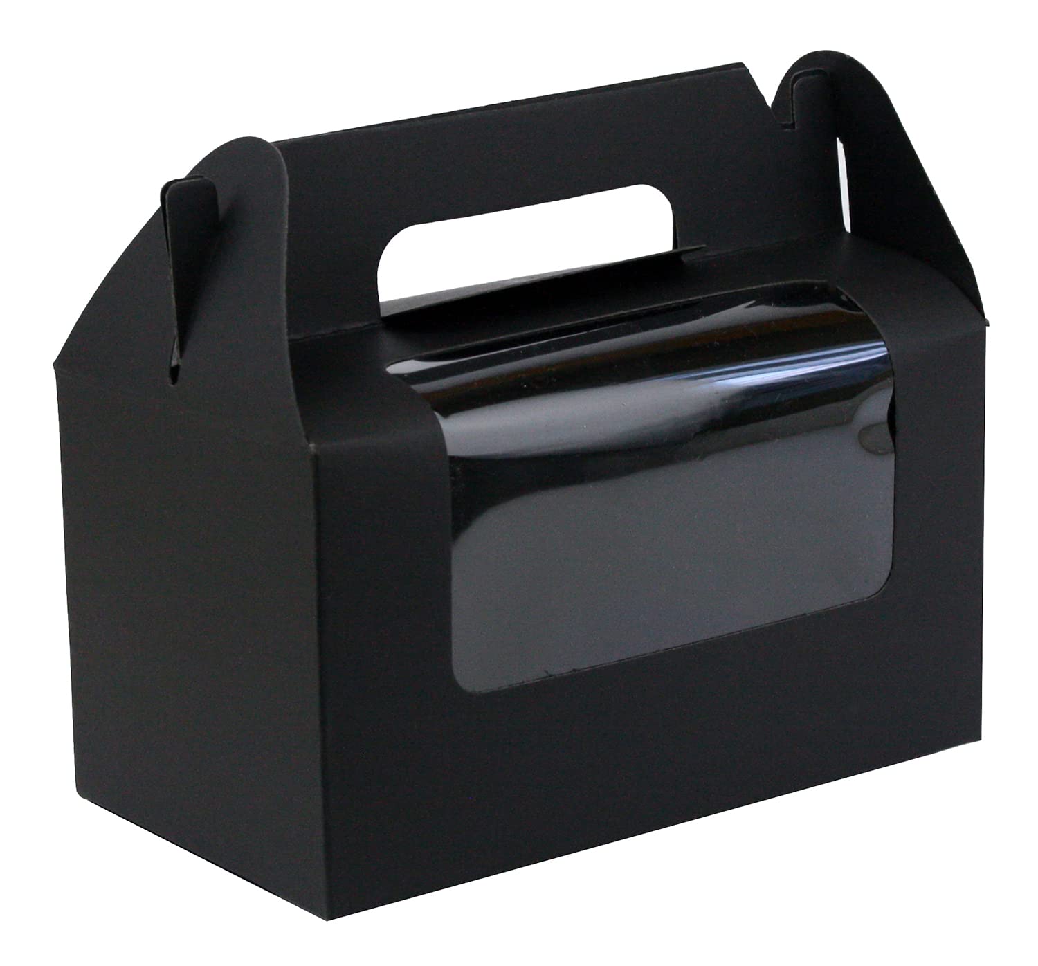 Emartbuy Black Kraft Gift Boxes with Clear Window & Handle – Size 1 (9 × 9 × 16 cm) – Elegant Reusable Boxes for Hampers, Desserts & Corporate Gifting – Pack of 12 — image 1