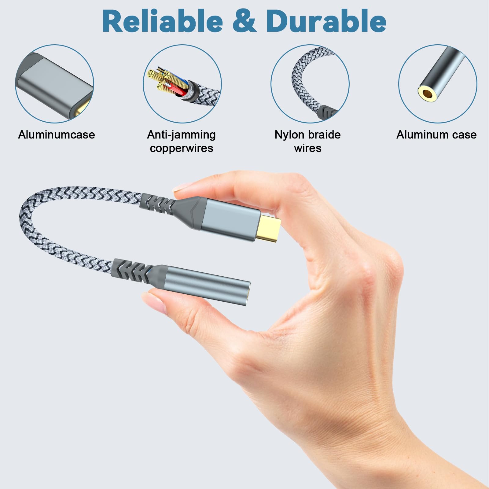 USB-C to 3.5mm headphone jack, Type-C to 3.5mm headphone AUX digital audio adapter, compatible with iPhone 16/15 Pro/Pro Max, Samsung Galaxy, iPad Pro, Xiaomi and other Type-C devices (2PCS) — view 6
