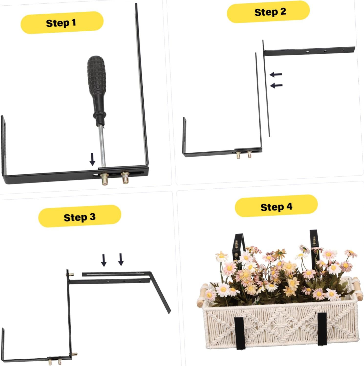 2pcs Adjustable Flower Box Brackets Railing Planter Hooks Metal Planter Box Brackets for Railings Easy Install