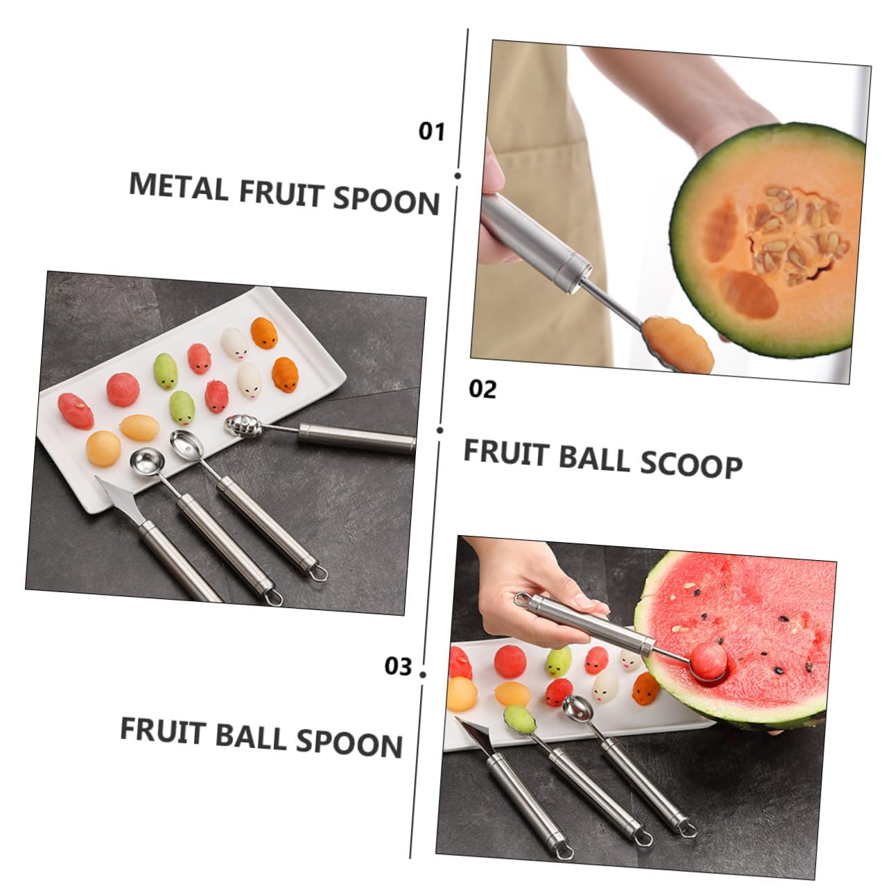 Cuchara para Bolas de Melón y Fruta 4 Piezas Acero Inoxidable 304 Mango Ergonómico Sacabolas Multiusos para Cocina Hogar Herramientas para Frutas y Helados