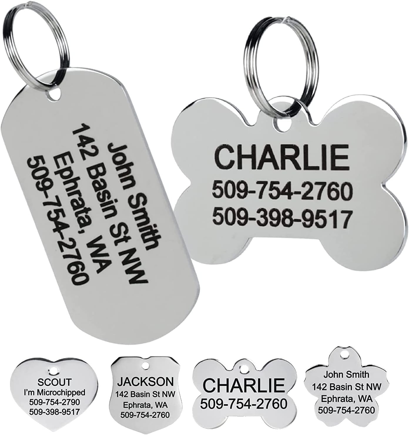 YINFEIAI Stainless Steel Pet ID Tags: Personalized, Engraved, up to 8 Lines of Custom Text, in Bone, Round, Heart, Bow Tie and More for Dogs and Cats. (Small(1Pack), Rectangle)