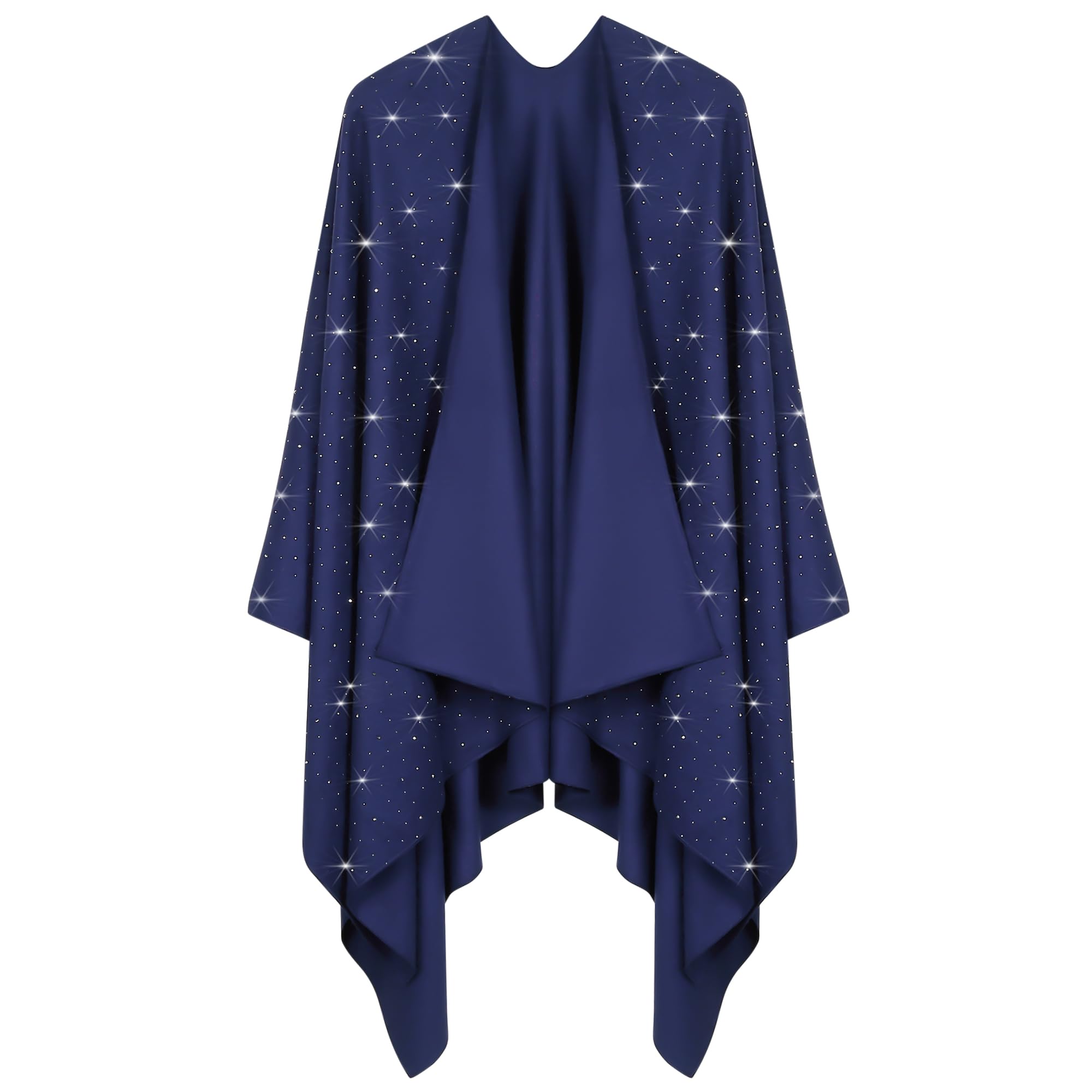 Womens Rhinestones Open Front Poncho Shawl Wrap Cape Ruana Travel Blanket Cardigan