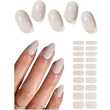 AutyaMee Semi Cured Gel Nail Strips Cream, Nude Beige, 20 Pcs Gel Nail Wraps, Stickers, UV Light Required, Salon Quality, Long Lasting